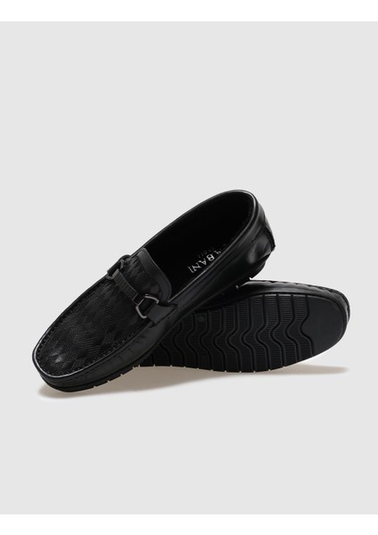 Hakiki Deri Siyah Kürklü Erkek Loafer