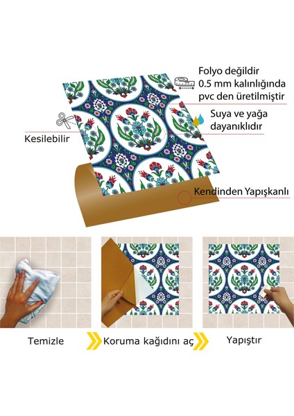 Kendinden Yapışkanlı Metraj Çini Desenli Pvc Karo 30X30 cm (56 Adet) 5m2