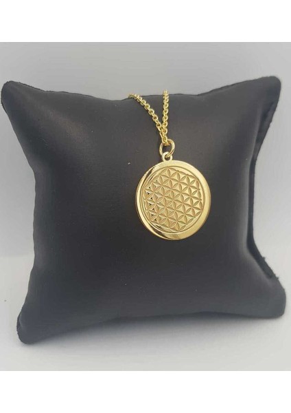 Sri Yantra V Yaşam Çiçeği Sarı Renk 925 Ayar Gümüş Çift Yönlü Kazıma Kolye fırsatları