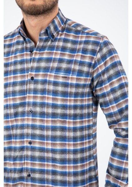 Erkek Mavi Kışlık Kareli Cepli Klasik Kesim Uzun Kollu Gömlek fırsatları