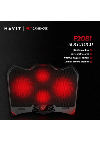 Gamenote F2081 Cooling Pad Rgb Gaming Laptop Soğutucu - Ayarlanabilir 2 Büyük Fan 2000RPM fiyatları