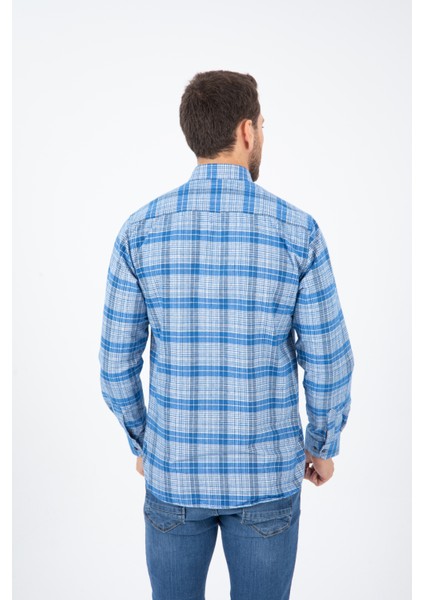 Erkek Gök Mavi Kışlık Kareli Cepli Uzun Kollu Gömlek fırsatları