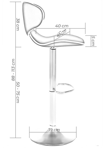 Zen Bar Taburesi - Siyah Modern Deri Metal Ataklı Yüksek Tezgah Sandalyesi - 9549S0481