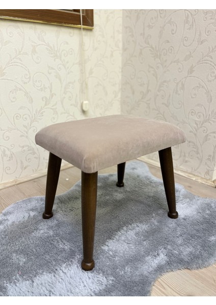 Trend Ceviz Krem Ahşap Ayak Uzatma Pufu Makyaj Koltuğu Bench Tabure