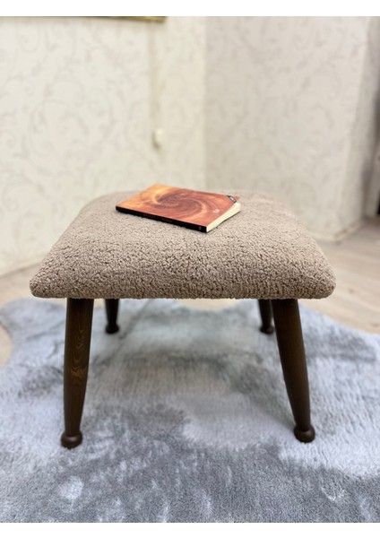 Trend Ceviz Teddy Kahve Ahşap Ayak Uzatma Pufu Makyaj Koltuğu Bench Tabure