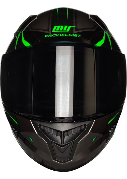 M-801-SNAKE Lead Green Güneş Vizörlü Kask (Siyah Camlı)