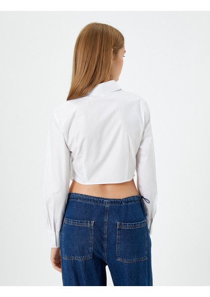 Crop Gömlek Fırfır Detaylı Uzun Kollu Pamuklu Asimetrik Kesimli fırsatları
