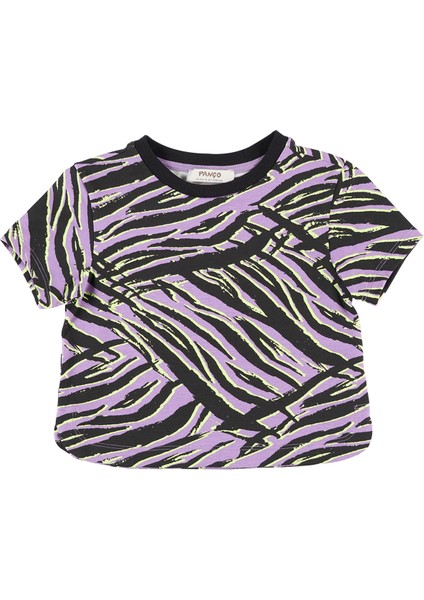 Kız Çocuk Zebra Desenli Kısa Kollu T-Shirt
