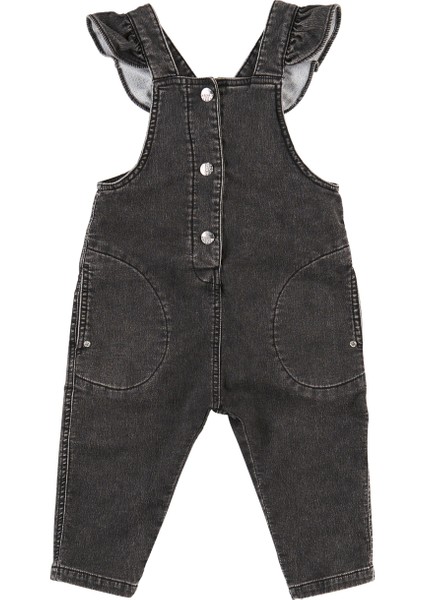 Kız Bebek Kolları Fırfırlı Denim Salopet