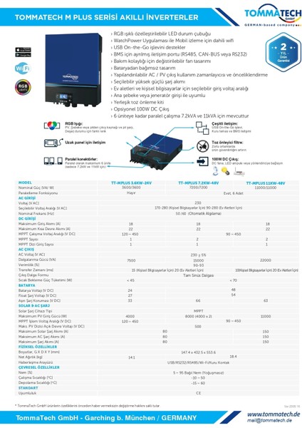 Tommatech mplus 11K 48V Mppt 1faz Akıllı Inverter Çevirici Invertör