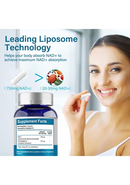 Vivalifer Liposomal Nad+ Nmn Nad+ 500 mg With Tmg 250 mg For Ultra Max Enhanced Absorption Promotes Anti-Aging Energy And Brain Function – 120 Kapsül