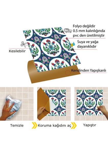 Kendinden Yapışkanlı Metraj Çini Desenli Pvc Karo 30X30 cm (11 Adet) 1m2