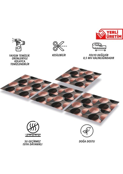 Kendinden Yapışkanlı Koyu Yuvarlak Desenli Pvc Karo 30X30 cm (11 Adet) 1m2