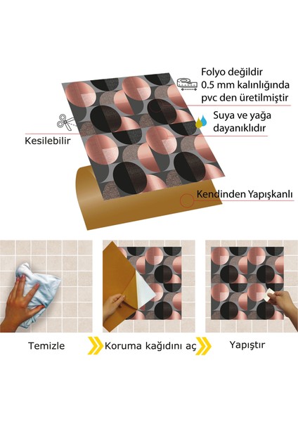 Kendinden Yapışkanlı Koyu Yuvarlak Desenli Pvc Karo 30X30 cm (11 Adet) 1m2