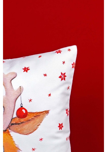 Kırmızı Geyik Yılbaşı Temalı Dijital Baskılı Kırlent Kılıfı -CGH1358 fiyatları