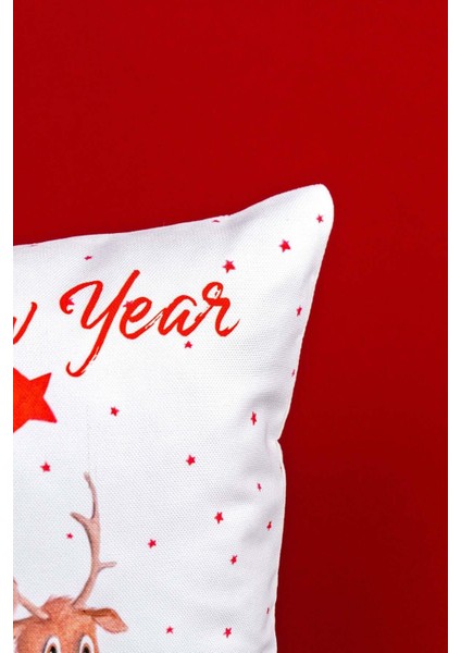Kırmızı Geyik Yılbaşı Temalı Dijital Baskılı Kırlent Kılıfı -CGH1359 fiyatları