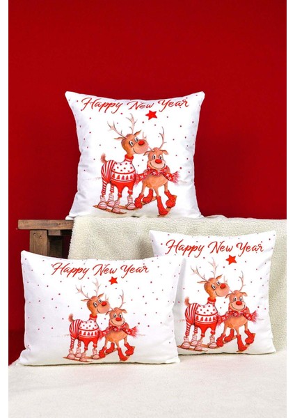 Kırmızı Geyik Yılbaşı Temalı Dijital Baskılı Kırlent Kılıfı -CGH1359 indirimleri