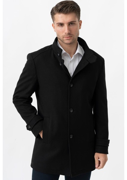 Grosseto 5061 Slim Fit Dik Yakalı Patlı Pamuklu Kaban Siyah