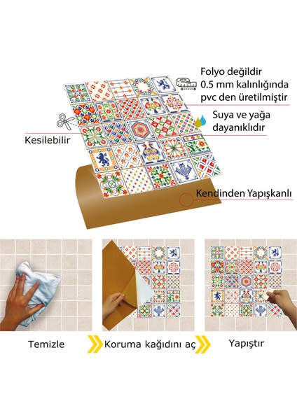 Kendinden Yapışkanlı Modern Karo Desenli Pvc Karo 30X30 cm (11 Adet) 1m2