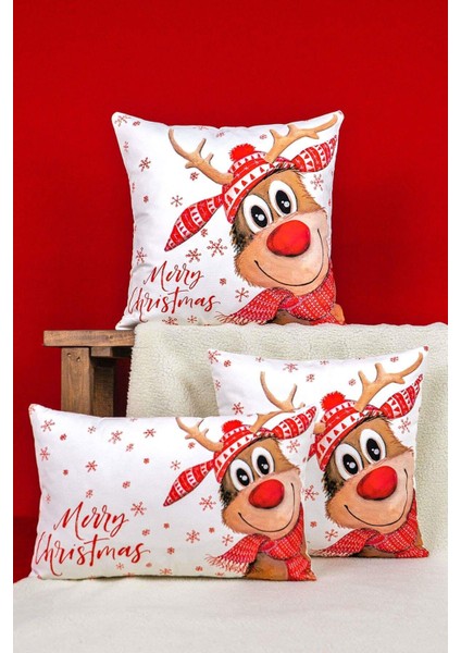 Kırmızı Geyik Yılbaşı Temalı Dijital Baskılı Kırlent Kılıfı -CGH1360 indirimleri