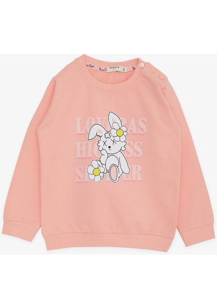 Kız Çocuk Sweatshirt Tavşancık Baskılı 1.5-5 Yaş, Somon