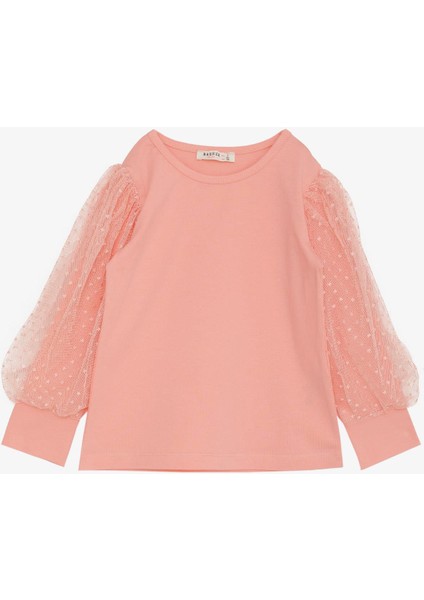 Kız Çocuk Bluz Kolları Tül Detaylı 3-7 Yaş, Somon