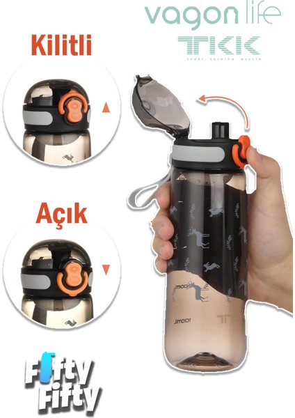 Tkk 550 ml Rahat Içim(Pipetsiz) Bpa Içermeyen Taşıma Askılı Tritan Su Matarası FFTKK1005-550ML indirimleri