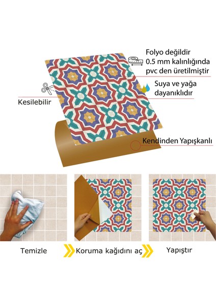 Kendinden Yapışkanlı Kontrast Yıldız Desenli Pvc Karo 30X30 cm (11 Adet) 1m2