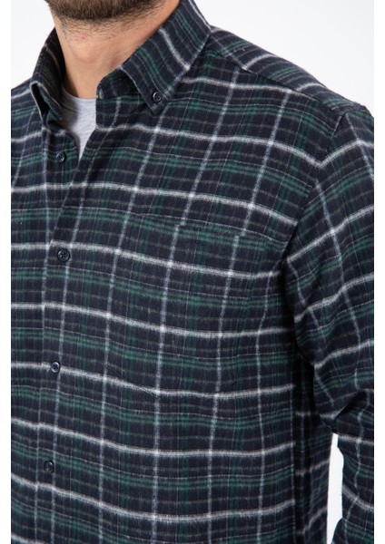 Erkek Yeşil Kışlık Cepli Klasik Kesim Uzun Kollu Gömlek fırsatları