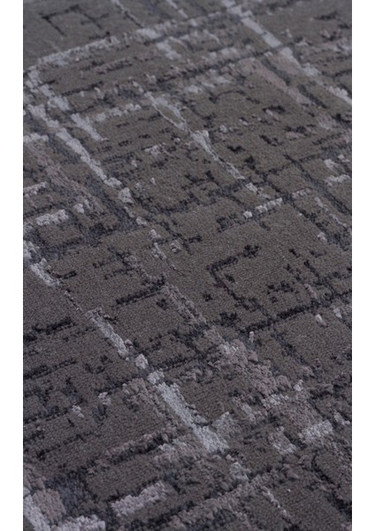 Gudja Antrasit Geometrik Polyester Makine Halısı