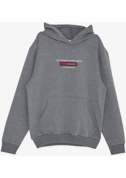 Girls & Boys Erkek Çocuk Sweatshirt Yazı Baskılı Armalı Kanguru Cepli 8-14 Yaş, Koyu Gri Melanj indirimleri