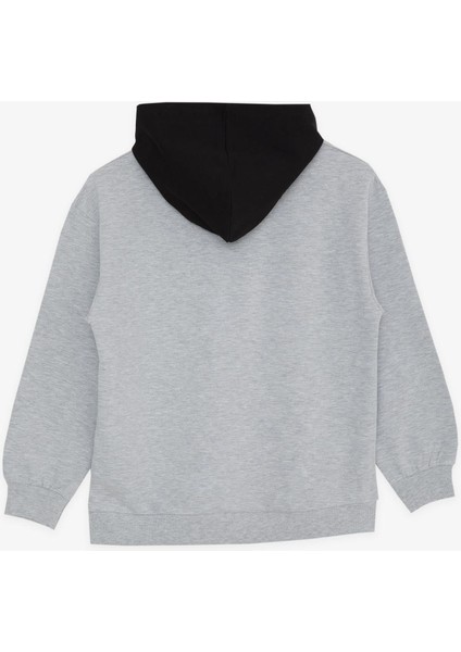 GİRLS & BOYS Erkek Çocuk Sweatshirt Kapüşonlu Yazı Baskılı 8-14 Yaş, Gri Melanj