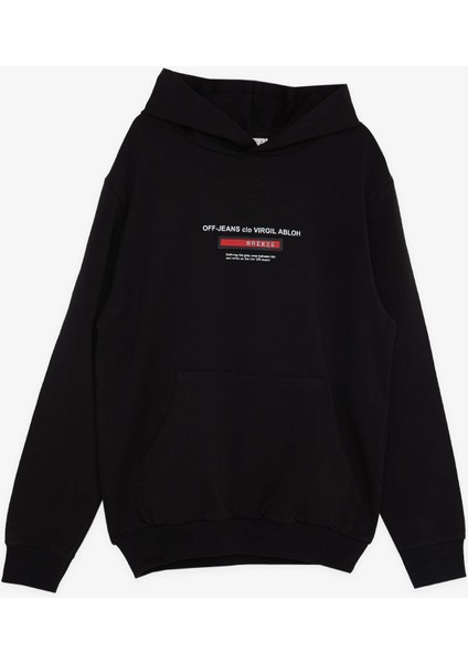 Girls & Boys Erkek Çocuk Sweatshirt Yazı Baskılı Armalı Kanguru Cepli 8-14 Yaş, Siyah