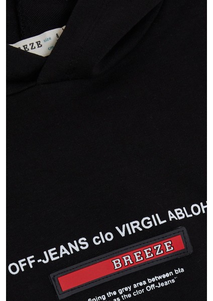 Girls & Boys Erkek Çocuk Sweatshirt Yazı Baskılı Armalı Kanguru Cepli 8-14 Yaş, Siyah modelleri