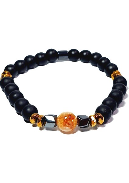 JTAW24DOB1353 Janti Bileklik Sitrin Hematit Onyx Doğaltaş 10 mm ve 8 mm
