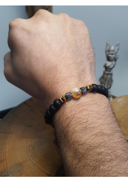 JTAW24DOB1353 Janti Bileklik Sitrin Hematit Onyx Doğaltaş 10 mm ve 8 mm fiyatları