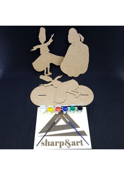 Sharp&art Boyanabilir Ahşap Figürler Boya ve Fırça Seti,1li ve 10LU Setler