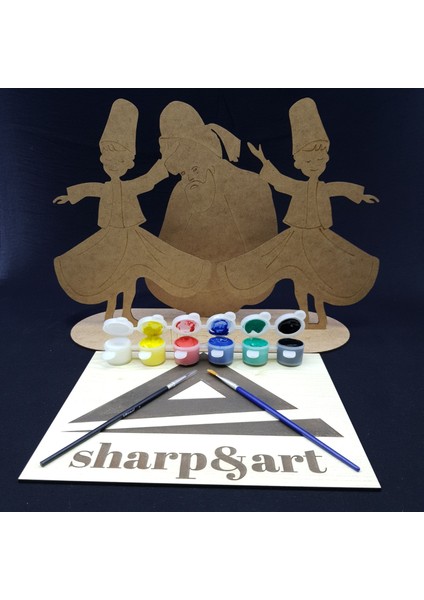 Sharp&art Boyanabilir Ahşap Figürler Boya ve Fırça Seti,1li ve 10LU Setler