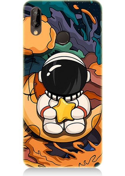 Huawei P20 Lite Uyumlu Silikon Kılıf Astranot Ay ve Yıldız