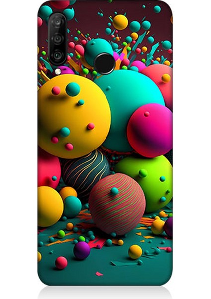 Huawei P30 Lite Uyumlu Silikon Kılıf Renkli Küre Daireler
