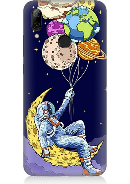Huawei P Smart 2019 Uyumlu Silikon Kılıf Astranot ve Gezegen Balonlar