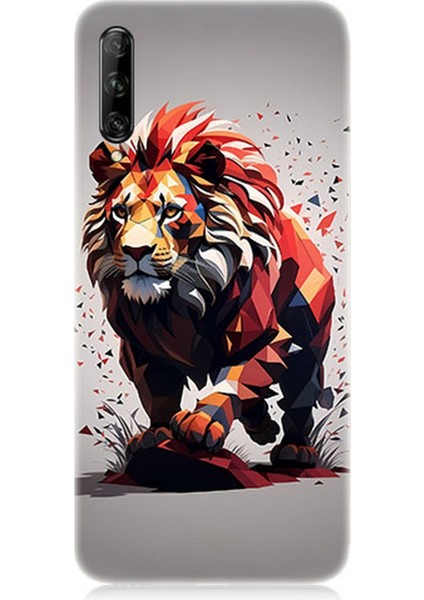Huawei P Smart Pro Uyumlu Silikon Kılıf Sarı Kırmızı Aslan