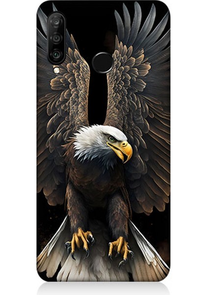 Huawei P30 Lite Uyumlu Silikon Kılıf Beyaz Başlı Kara Kartal