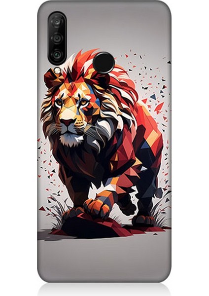 Huawei P30 Lite Uyumlu Silikon Kılıf Sarı Kırmızı Aslan