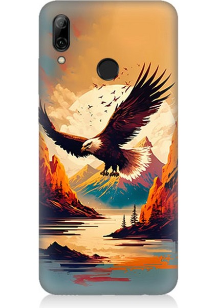 Huawei P Smart 2019 Uyumlu Silikon Kılıf Uçan Siyah Beyaz Kartal
