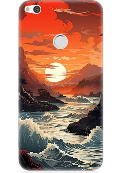 Huawei P9 Lite 2017 Uyumlu Silikon Kılıf Deniz Dağ ve Gün Batımı
