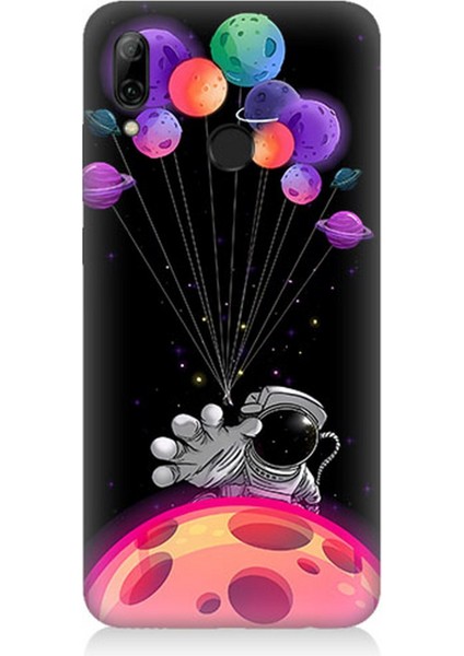 Huawei P Smart 2019 Uyumlu Silikon Kılıf Astranot ve Uçan Balonlar