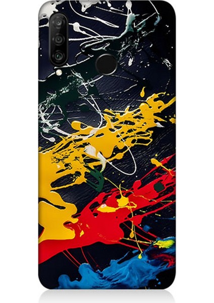 Huawei P30 Lite Uyumlu Silikon Kılıf Renkli Boya Darbeleri
