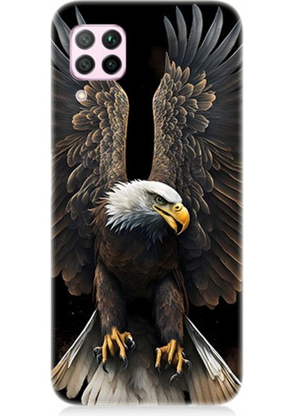 Huawei P40 Lite Uyumlu Silikon Kılıf Beyaz Başlı Kara Kartal