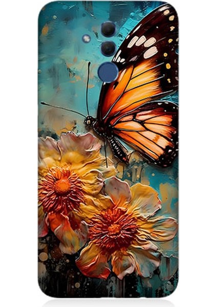 Huawei Mate 20 Lite Uyumlu Silikon Kılıf Altın Kelebek ve Papatya